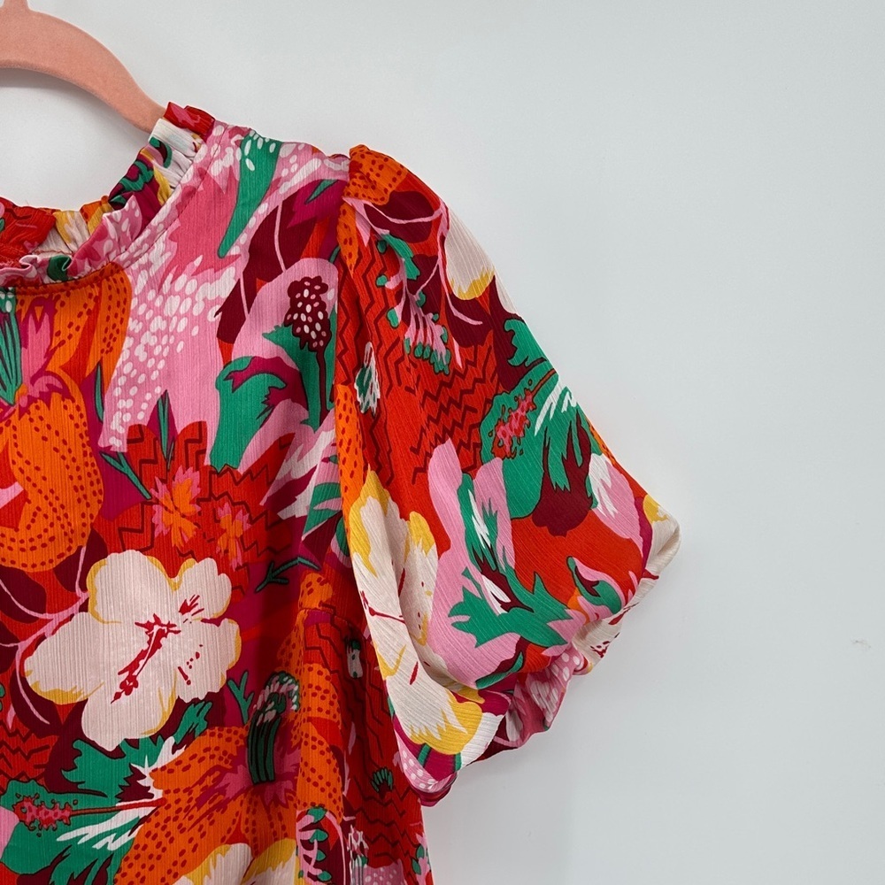 Hudson Gray Cottagecore Maximalism Boho Tropical Resort Floral Red/Pink Top SzM - Picture 4 of 13